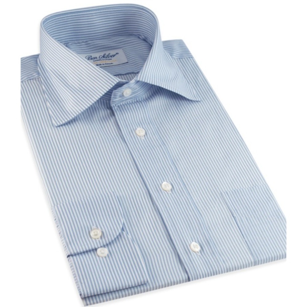 Ben Silver Blue/White Striped Long Sleeve Button-up Cotton Shirt NWT  15.5 x 34